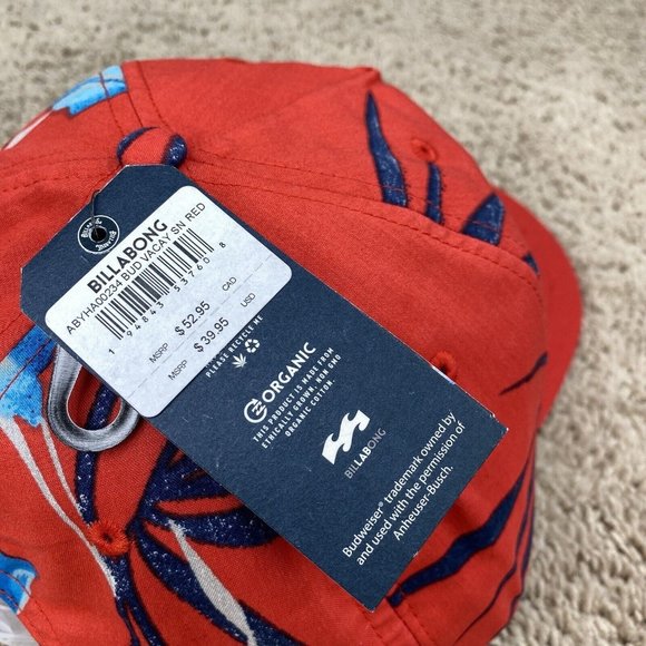 Billabong X‎ Budweiser Logo Hat Vacay Snapback Tropical Unisex Red/Blue OSFA Cap - Picture 7 of 10